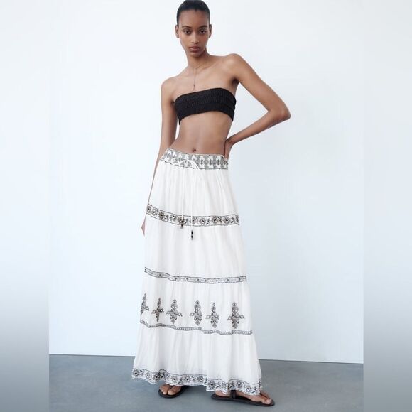 ZARA BOHO EMBROIDERED MIDI SKIRT - Picture 7 of 14